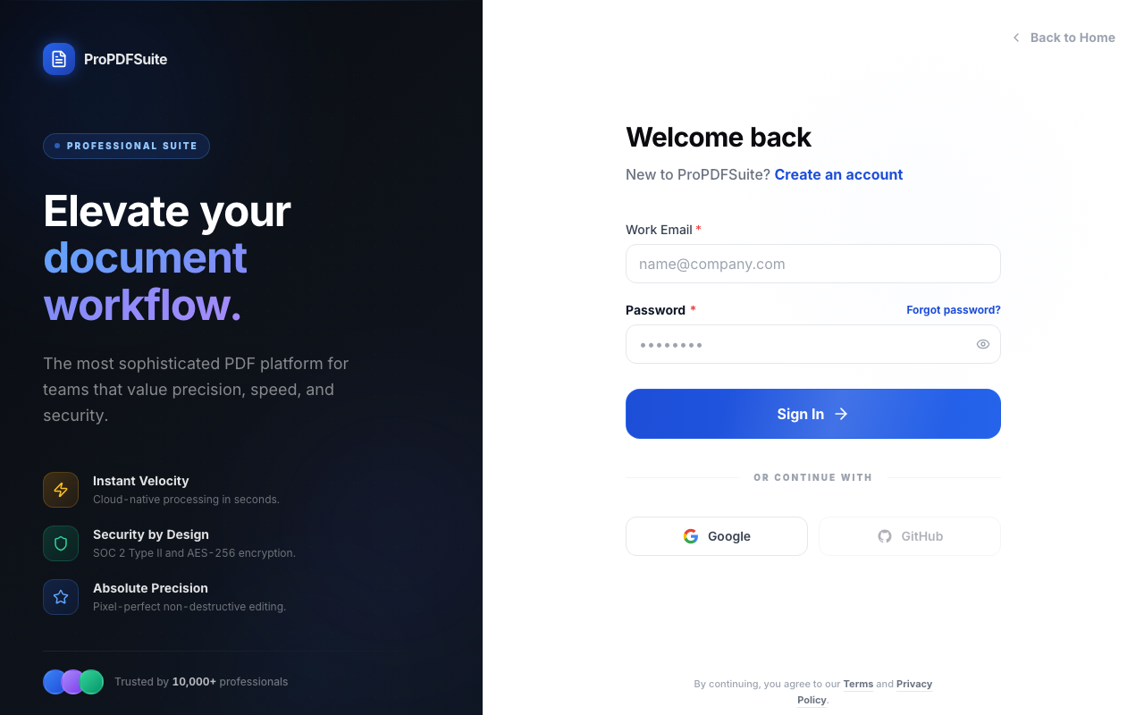 ProPDFSuite compress PDF tool showing upload zone and quality options